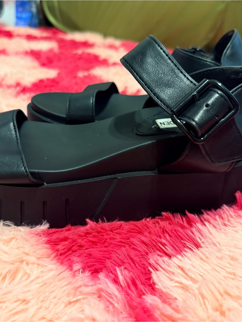 Steve Madden Black Chunky Platform Sandals Women’s Size 8 Ankle Strap Y2K